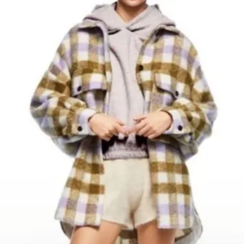 Zara Oversized Plaid Wool Blend Shirt Jacket Shacket SzS-M